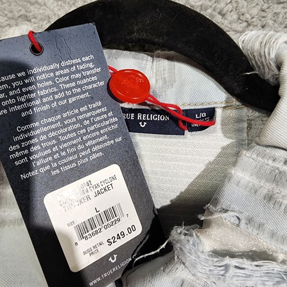 True Religion Denim Jacket‎ Womens Size Large Distressed NWT - Picture 3 of 7